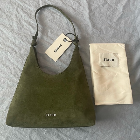 STAUD Winona Avocado Green Suede Shoulder Bag Comes with STAUD Dust Bag - Picture 6 of 7
